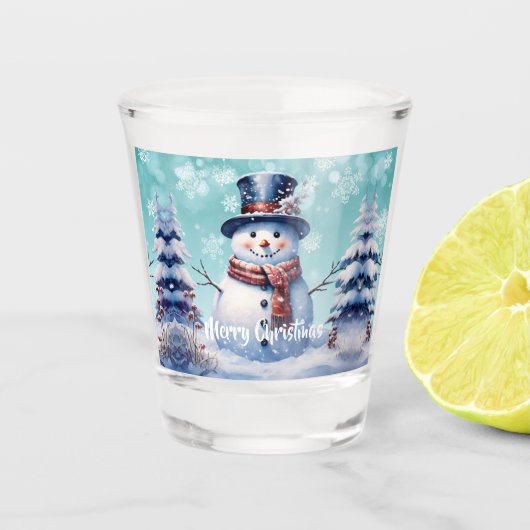 Winterwald Snowman Weihnachten | Aquamarin Schnapsglas (Vorderseite)