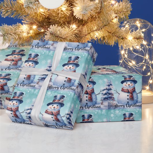 Winterwald Snowman Weihnachten | Aquamarines Wrapp Geschenkpapier (Feiertage)