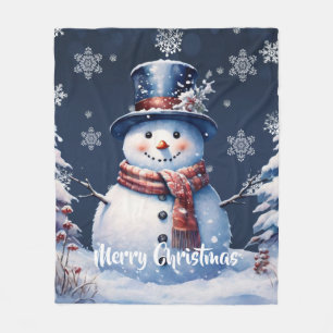 Winterwald Snowman Weihnachten Blau Fleecedecke