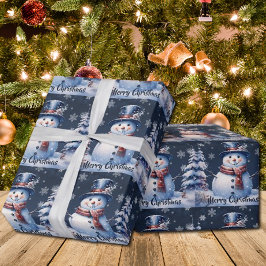 Winterwald Snowman Weihnachten | Blau Geschenkpapier