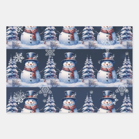 Winterwald Snowman Weihnachten | Blau Geschenkpapier Set (Vorderseite)