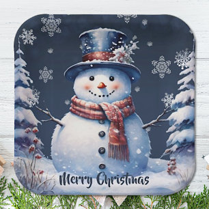 Winterwald Snowman Weihnachten Blau Pappteller