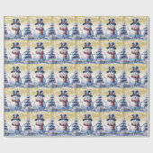 Winterwald Snowman Weihnachten | Gold Geschenkpapier (Flach)