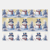 Winterwald Snowman Weihnachten | Gold Geschenkpapier Set (Vorderseite)