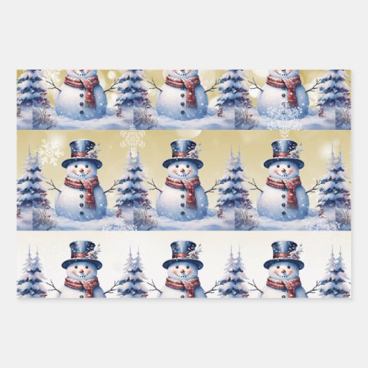 Winterwald Snowman Weihnachten | Gold Geschenkpapier Set (Vorderseite)