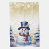 Winterwald Snowman Weihnachten | Gold Geschirrtuch (Vertikal)