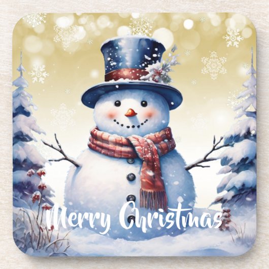 Winterwald Snowman Weihnachten | Gold Getränkeuntersetzer (Vorderseite)