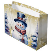 Winterwald Snowman Weihnachten | Gold Große Geschenktüte (Rückseite Schrägansicht)