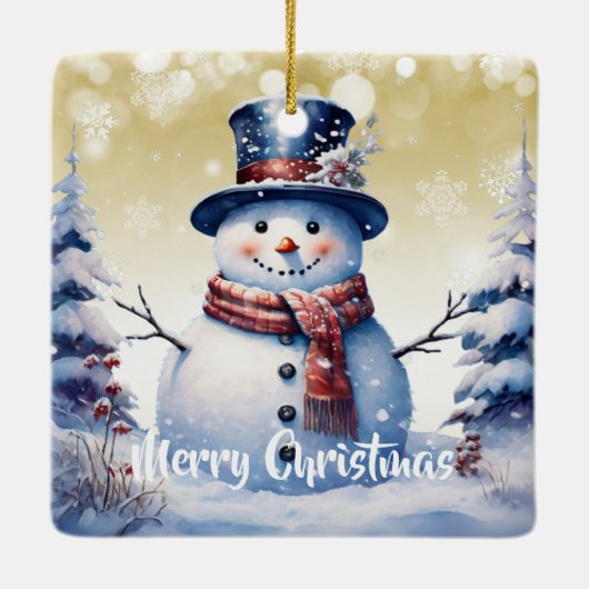 Winterwald Snowman Weihnachten | Gold Keramikornament (Rückseite)