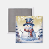 Winterwald Snowman Weihnachten | Gold Magnet (Vorderseite/Rückseite)