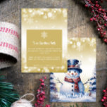 Winterwald Snowman Weihnachten | Gold-Party Einladung<br><div class="desc">Mit diesem festlichen Golden Winter Forest Snowman Weihnachtsfeiertag laden Sie zu Ihrer Feier ein. Das einladende Design besticht durch einen niedlichen Schneemann in einem bezaubernden Top-Hut und Schal, stehend in einer Winterwaldszene mit fallendem Schnee. Personalisieren Sie Ihre Party- und UAWG-Daten. Mit diesem Design sind auch zusätzliche Geschenk- und Urlaubsartikel erhältlich....</div>