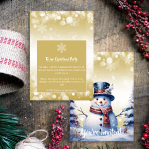 Winterwald Snowman Weihnachten Gold-Party Einladung