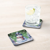 Winterwald Snowman Weihnachten | Green Getränkeuntersetzer (Rechte Seite)