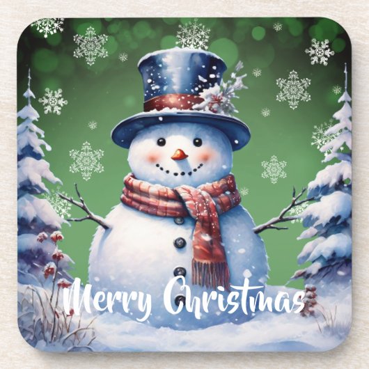 Winterwald Snowman Weihnachten | Green Getränkeuntersetzer (Vorderseite)