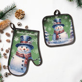 Winterwald Snowman Weihnachten | Green Ofenhandschuh & Topflappen-Set