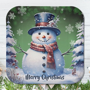 Winterwald Snowman Weihnachten   Green Pappteller