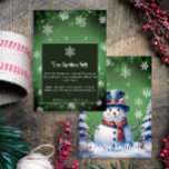 Winterwald Snowman Weihnachten | Grünes Party Einladung<br><div class="desc">Mit dieser festlichen Weihnachtsfeier im Grünen Winterwald lädt der Snowman die Gäste zu Ihrer Feier ein. Das einladende Design besticht durch einen niedlichen Schneemann in einem bezaubernden Top-Hut und Schal, stehend in einer Winterwaldszene mit fallendem Schnee. Personalisieren Sie Ihre Party- und UAWG-Daten. Mit diesem Design sind auch zusätzliche Geschenk- und...</div>