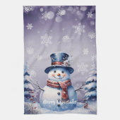 Winterwald Snowman Weihnachten | Lila Geschirrtuch (Vertikal)