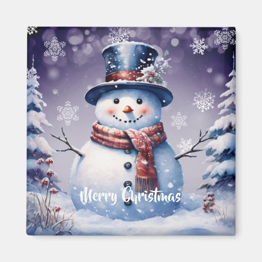 Winterwald Snowman Weihnachten | Lila Magnet (Vorne)