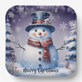 Winterwald Snowman Weihnachten | Lila Pappteller (Vorderseite)