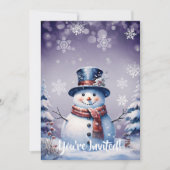 Winterwald Snowman Weihnachten | Lila Party Einladung (Vorderseite)
