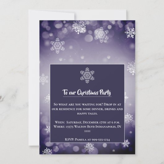 Winterwald Snowman Weihnachten | Lila Party Einladung (Rückseite)