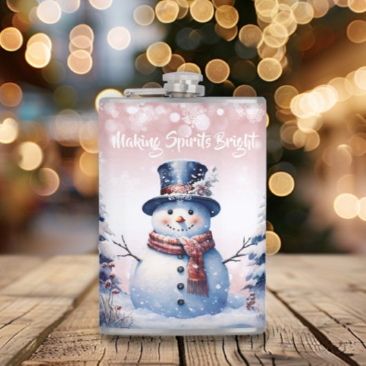 Winterwald Snowman Weihnachten | Pink Flachmann