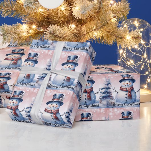 Winterwald Snowman Weihnachten | Pink Geschenkpapier (Feiertage)