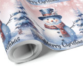 Winterwald Snowman Weihnachten | Pink Geschenkpapier (Rolleneckpunkt)