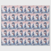 Winterwald Snowman Weihnachten | Pink Geschenkpapier (Flach)