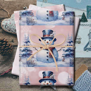 Winterwald Snowman Weihnachten   Pink Geschenkpapier Set