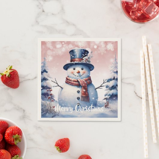 Winterwald Snowman Weihnachten | Pink Serviette (Beispiel)