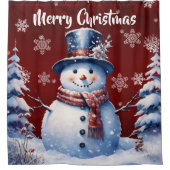 Winterwald Snowman Weihnachten | Rot Duschvorhang (Vorderseite)