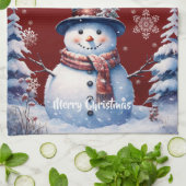 Winterwald Snowman Weihnachten | Rot Geschirrtuch (Gefaltet)