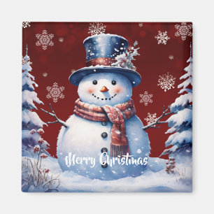 Winterwald Snowman Weihnachten   Rot Magnet