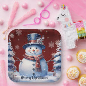 Winterwald Snowman Weihnachten | Rot Pappteller (Party)