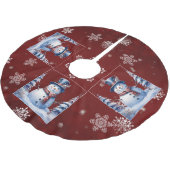 Winterwald Snowman Weihnachten | Rot Polyester Weihnachtsbaumdecke (Schrägansicht)