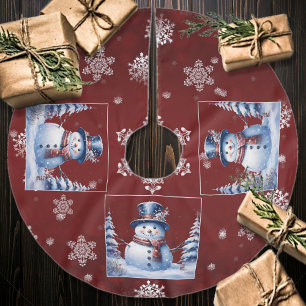 Winterwald Snowman Weihnachten Rot Polyester Weihnachtsbaumdecke
