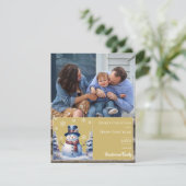 Winterwald Snowman Weihnachtsfest Foto | Gold Feiertagskarte (Stehend Vorderseite)