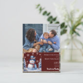 Winterwald Snowman Weihnachtsfest Foto | Rot Feiertagskarte (Stehend Vorderseite)