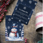 Winterwald Snowman Weihnachtsfest Party | Blau Einladung<br><div class="desc">Set die Szene für eine fröhliche Feier mit dieser skurrilen Blue Winter Forest Snowman Weihnachtsfeier Party Einladung. Mit einem charmanten Schneemann in einem klassischen Top Hut und Schal, umgeben von schneebedeckten Pinien und zarten weißen Schneeflocken in einem friedlichen Winterwald. Mit festlicher Typografie vereint diese Einladung den Zauber der Saison -...</div>