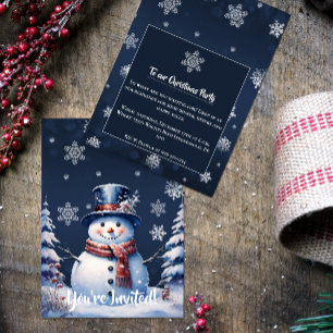 Winterwald Snowman Weihnachtsfest Party Blau Einladung