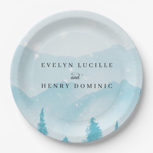 Winterwald Snowy Mountain Hochzeit Pappteller (Vorderseite)