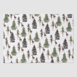 Winterwald Snowy Spruce Tree and Stags Seidenpapier