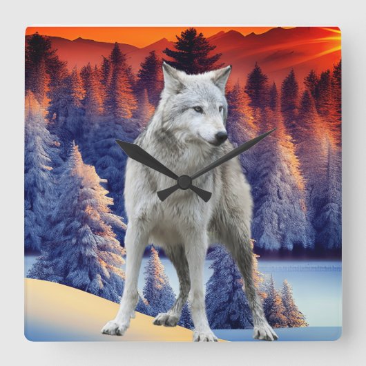 Winterwald Sonnenaufgang Themenplatz Wall Uhr (Vorderseite)