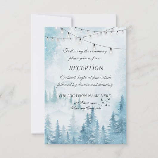 Winterwald, String Light, Hochzeitsempfang Einladung (Vorderseite)