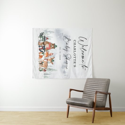 Winterwald-Tiere Kinderdusche Willkommen Wandteppich (Beispiel (Horizontal))