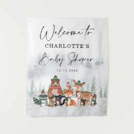 Winterwald-Tiere Kinderdusche Willkommen Wandteppich