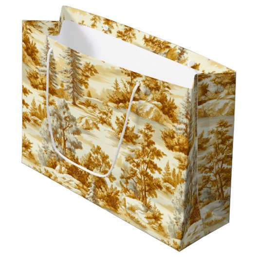 Winterwald Toile de Jouy Muster (10) Große Geschenktüte (Vorderseite Schrägansicht)