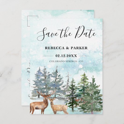 Winterwald und Hirsche Postkarte (Vorne/Hinten)